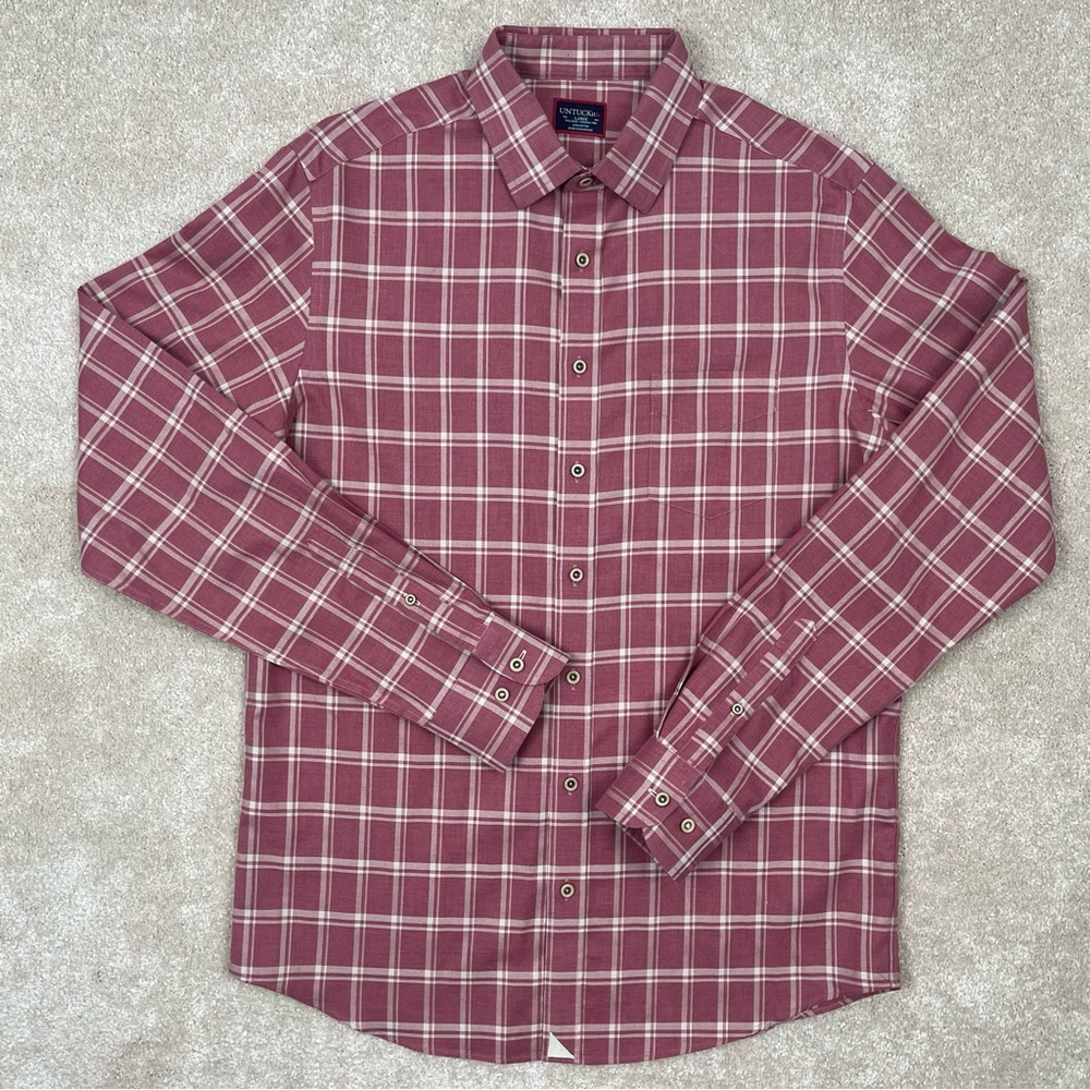 UNTUCKit Shirt Adult Large Red Plaid Button Up Tall Slim Wrinkle Free Preppy Men